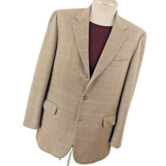 Tasso Elba Mens‎ 42R Blazer Sports Coat Plaid Italian Wool Preppy Korea Vintage